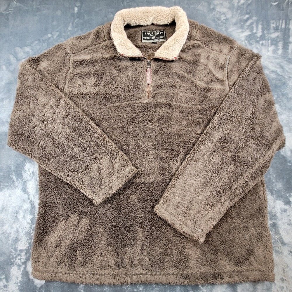 True Grit Mens XXL Brown Frosty Tipped Pile 1/4 Zip Sherpa Fleece Sweater